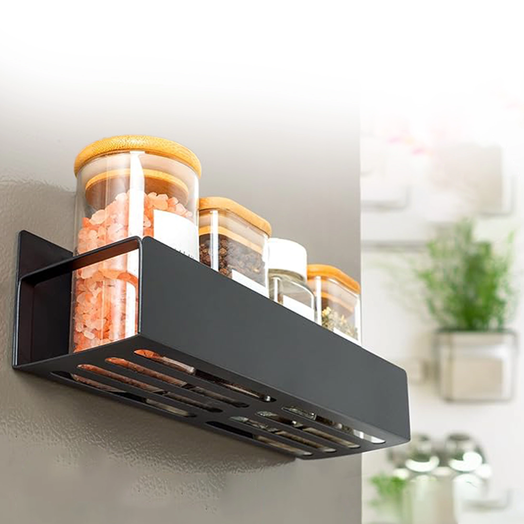 Cheer Collection Set of 2 Magnetic Spice Storage Organizers with Heavy-Duty Metal Shelves