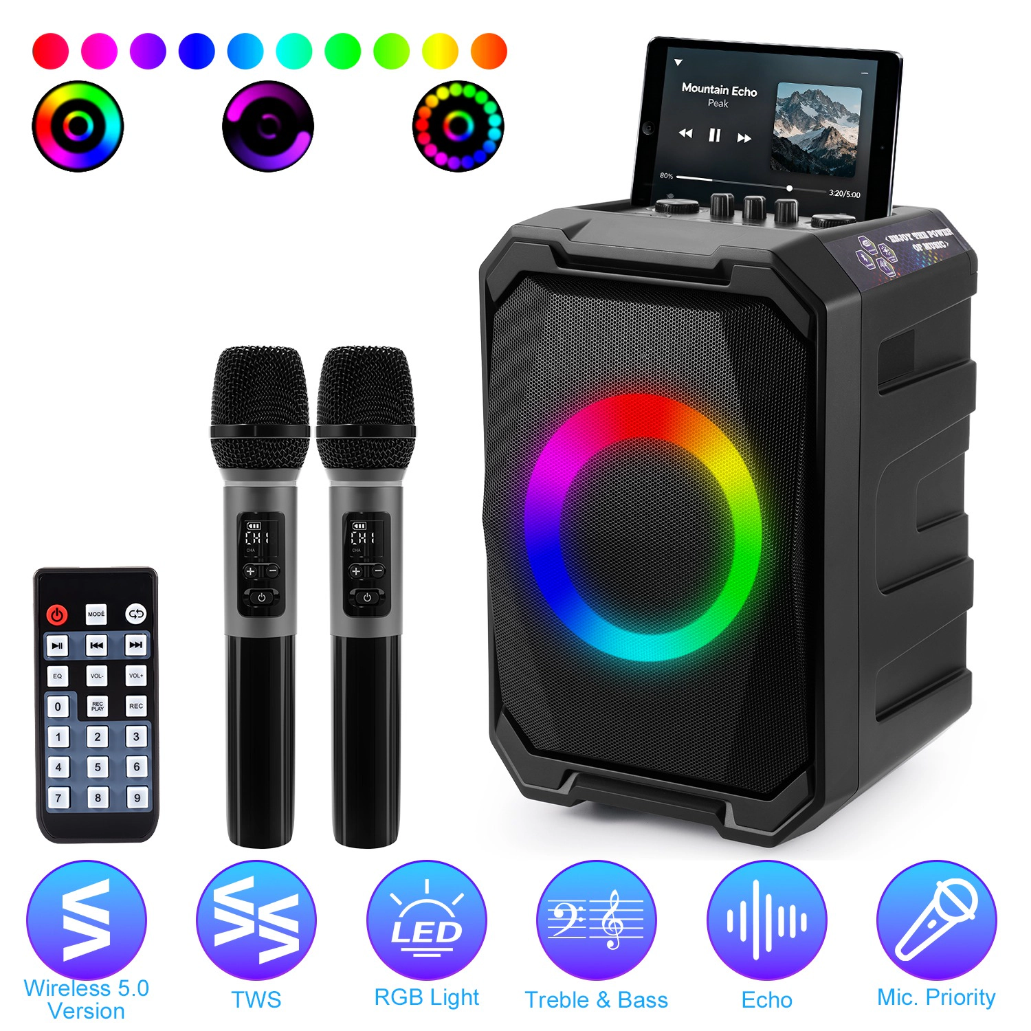 GBruno Wireless Karaoke Party Speaker With 2 Wireless Mics