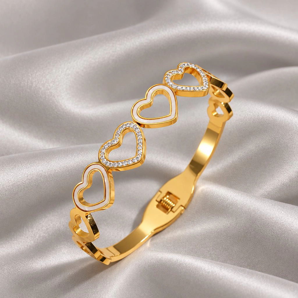 DressAtR Women's Heart 18K Gold Plated Bangle Bracelet