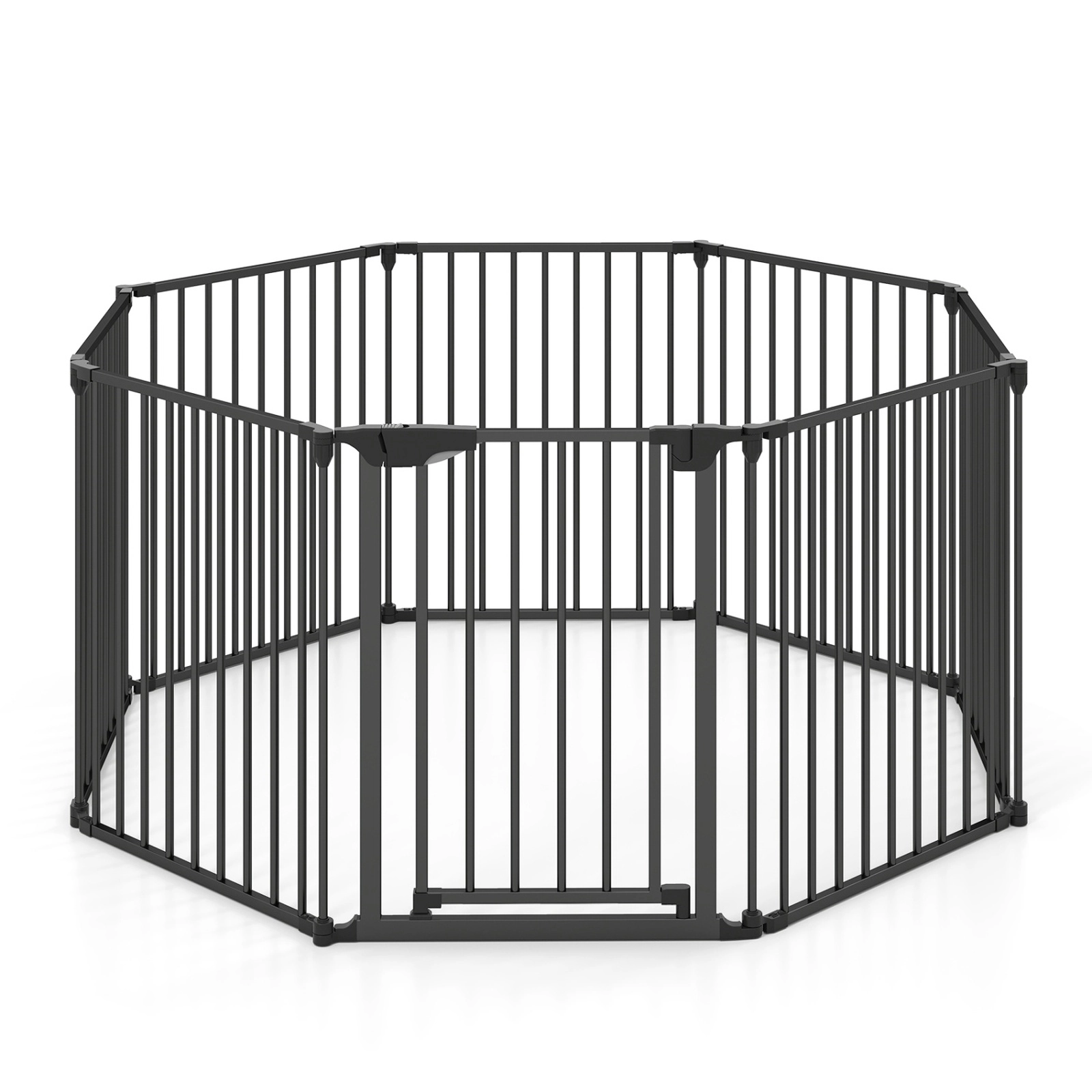 SUGIFT 8-Panel Extra Wide Pet Safety Gate Black with Auto-Close Lockable Door