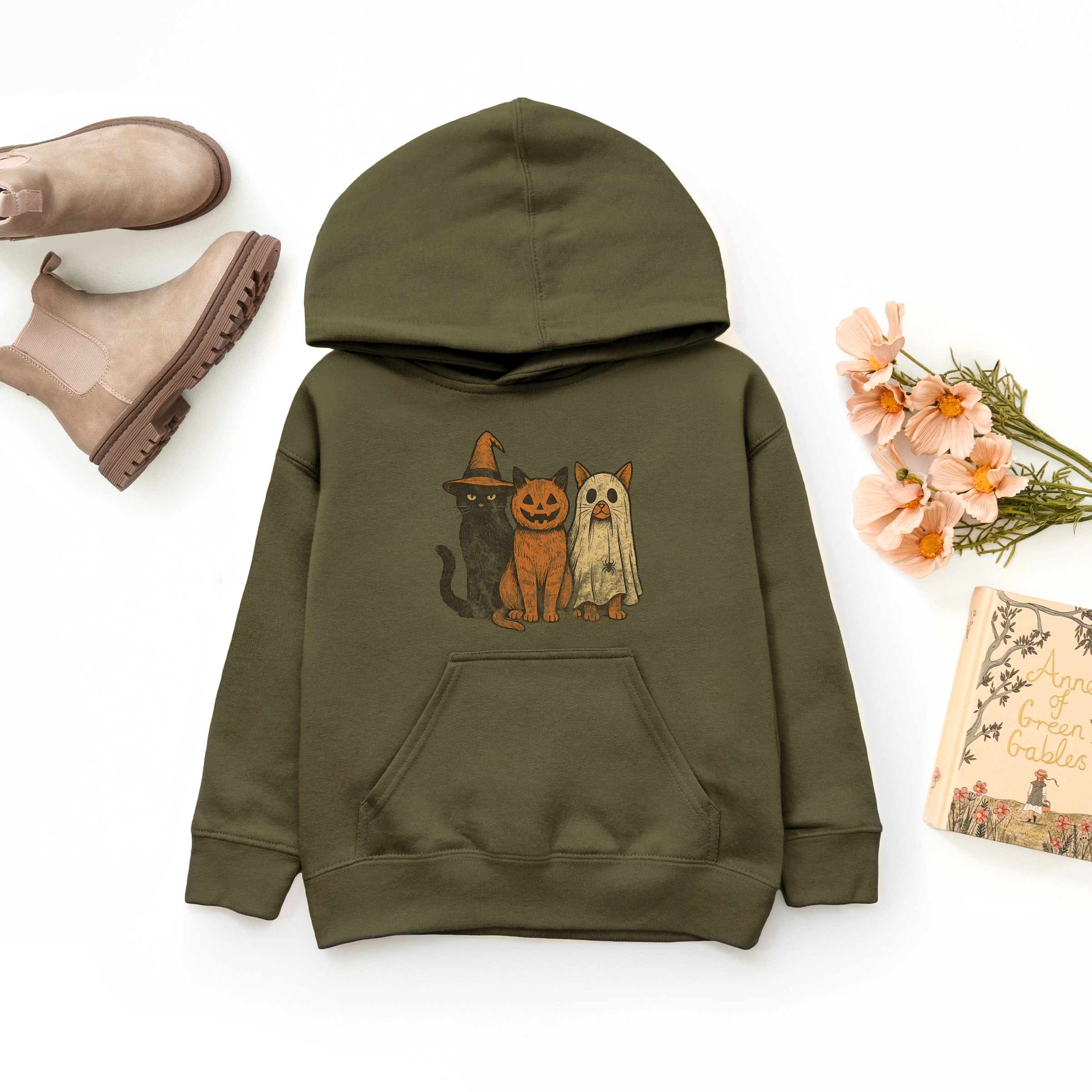 The Juniper Shop - Youth Graphic Hoodie Halloween Cat Trio
