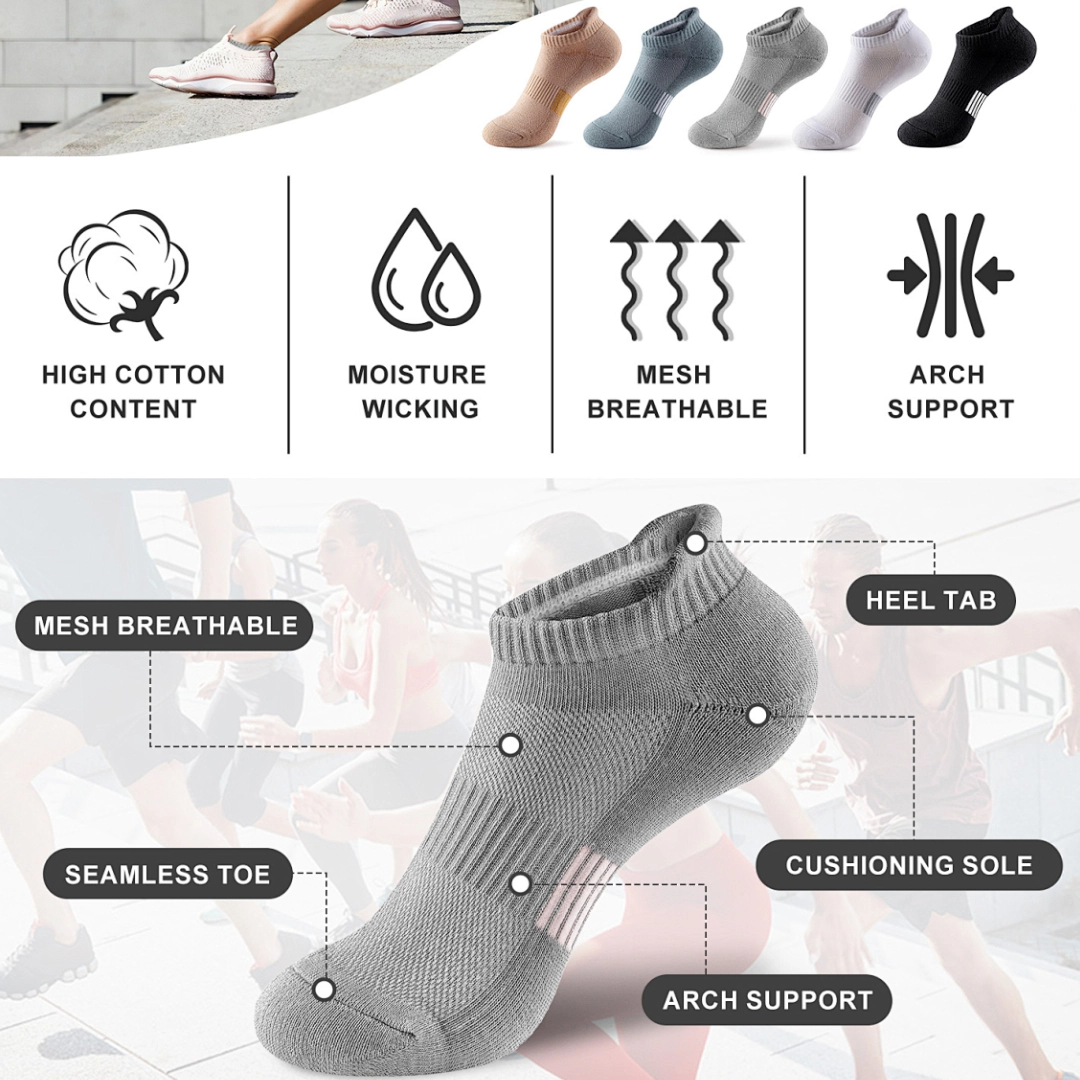 Zilpu Women's Cushioned Performance Athletic Ankle Socks 5-Pack
