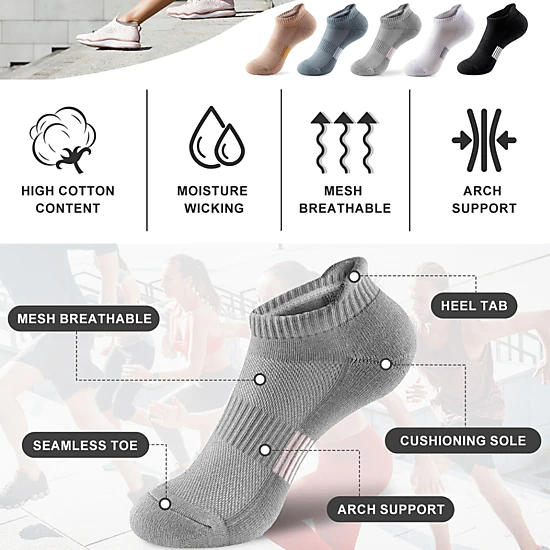 Zilpu Women's Cushioned Performance Athletic Ankle Socks 5-Pack