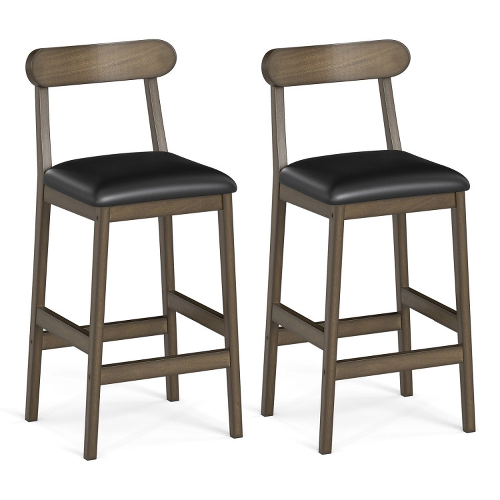 SUGIFT Upholstered Bar Stools with Curved Backs and Footrests 330-lb Capacity 29.5-in Seat Height Oak + Black