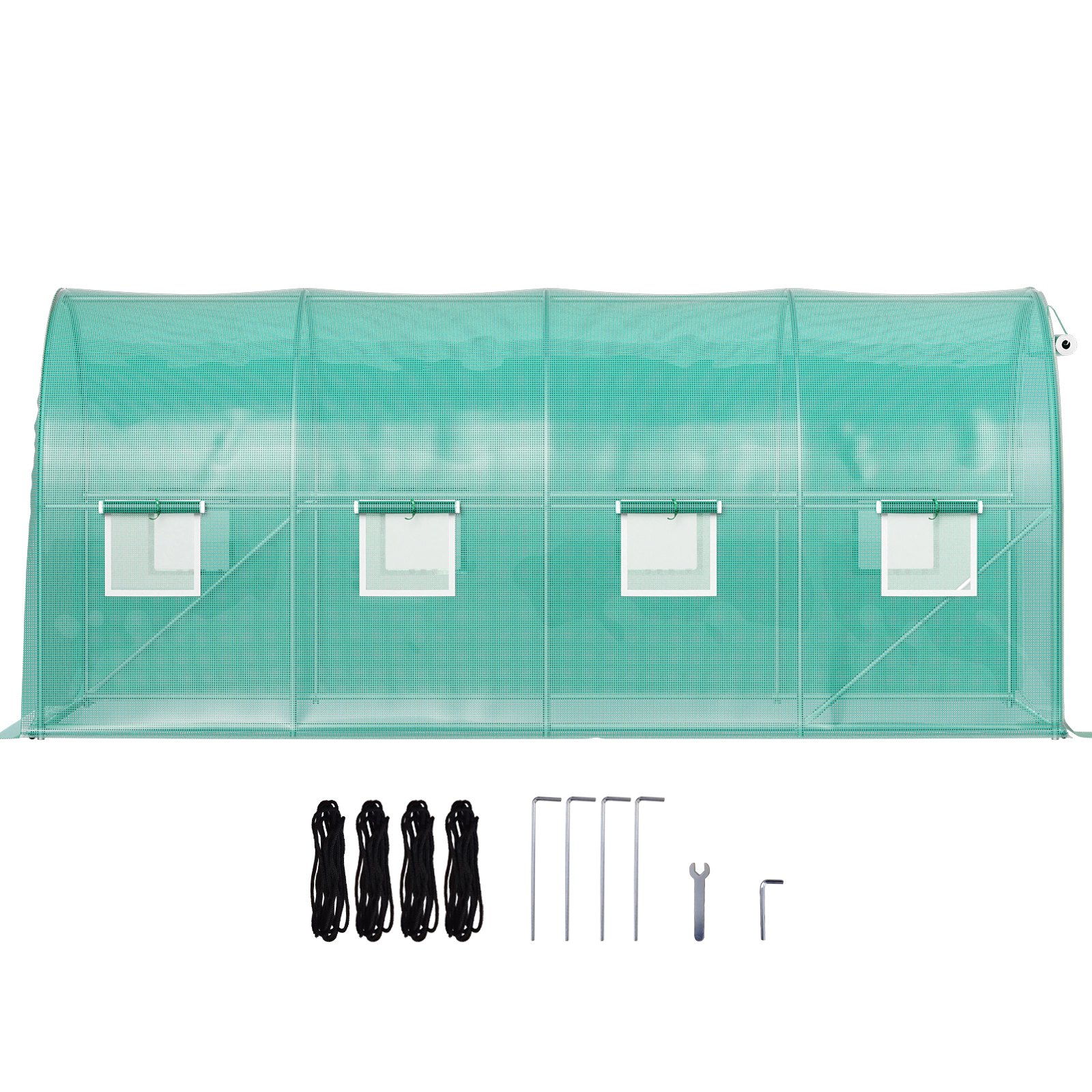 HONGGE Walk-In Tunnel Greenhouse, 15 x 7 x 7 ft, Galvanized Steel Hoop House with 8 Mesh Windows, Green