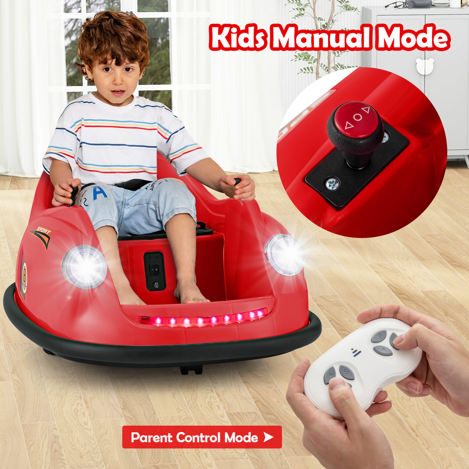 Hivvago 12V Electric Kids Ride on Bumper Car Battery Powered Bumping Car with Remote Control-Red