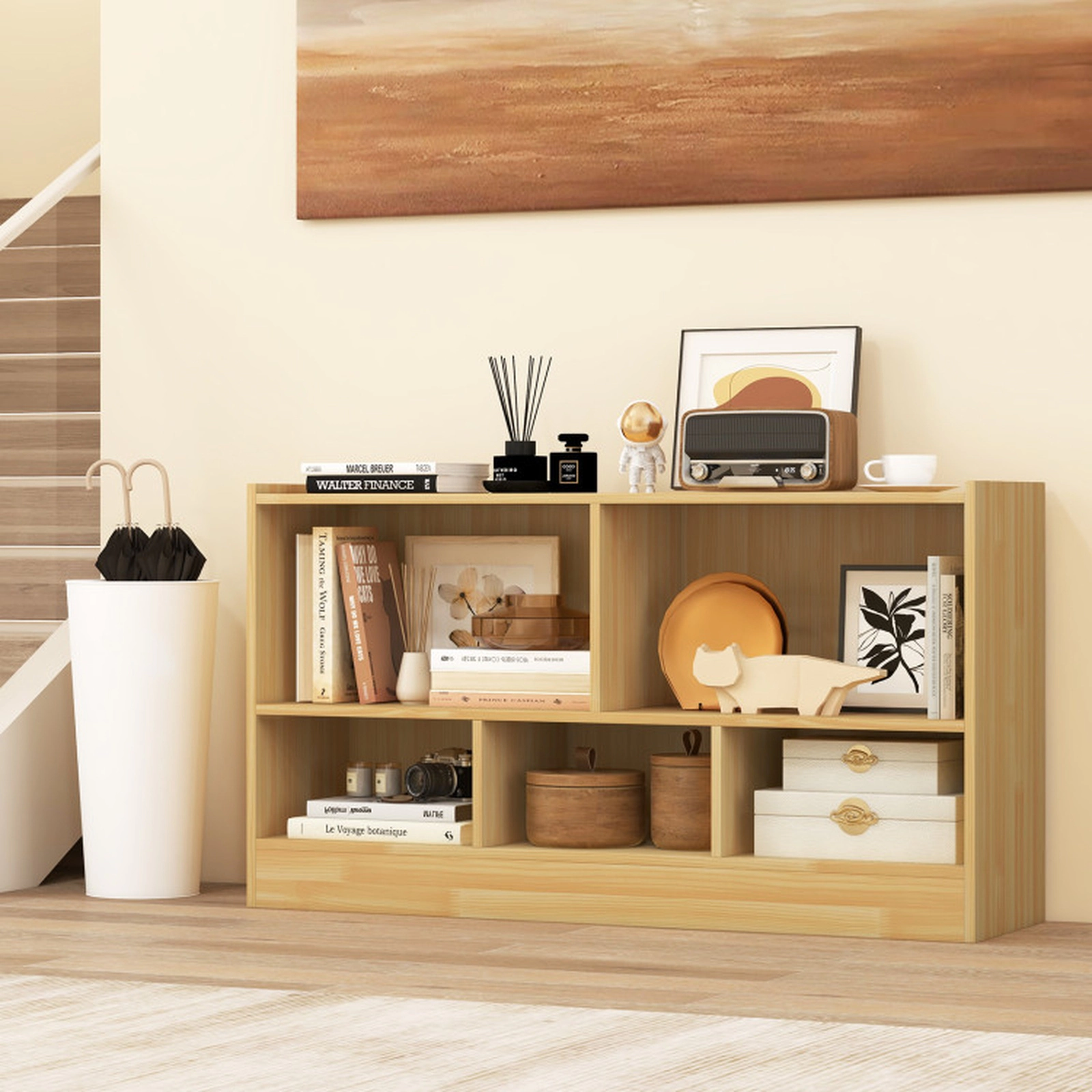 SUGIFT 5-Cube 132-lb Top Kids Bookcase and Wood Toy Storage Cabinet Organizer with Elevated Display Edges