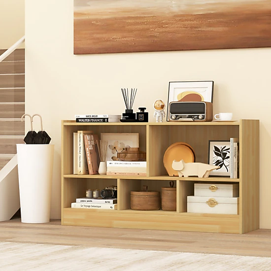 SUGIFT 5-Cube 132-lb Top Kids Bookcase and Wood Toy Storage Cabinet Organizer with Elevated Display Edges