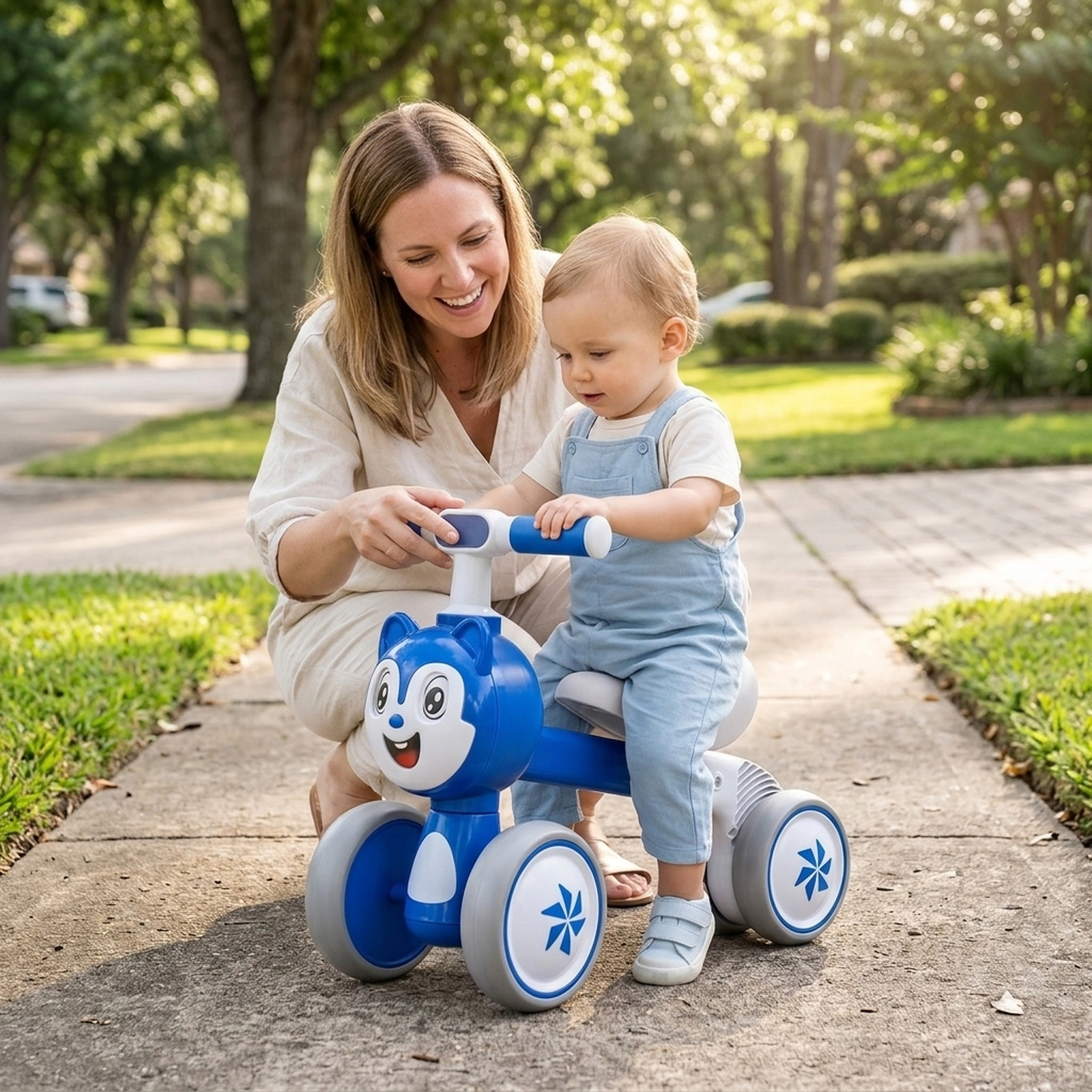 Baby Balance Bike 4 Silent EVA Wheels and No Pedals 10-36 Months Carbon Steel Frame and Soft Seat Blue Toddler Balance