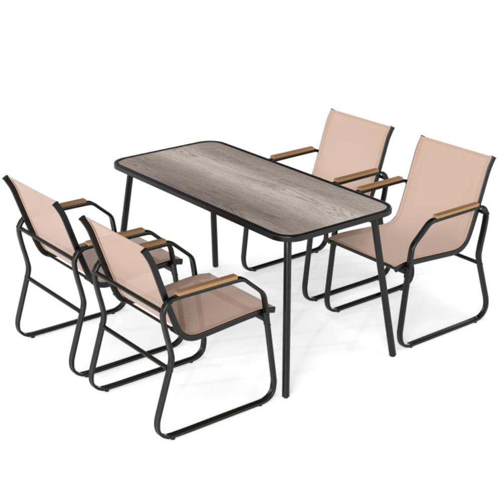 Hivvago 5 Pieces Patio Dining Set With Rectangular Table And Fabric Chairs-Brown