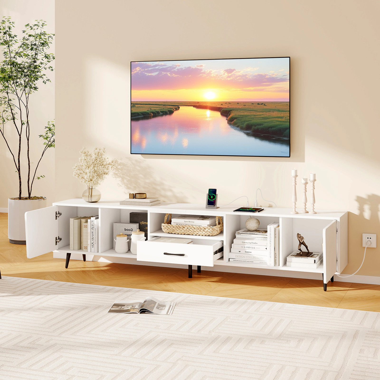 Hivvago 79" TV Stand for TVs up to 90 Inches Center Wood Media Console Table Modern Mid Century TV Cabinet