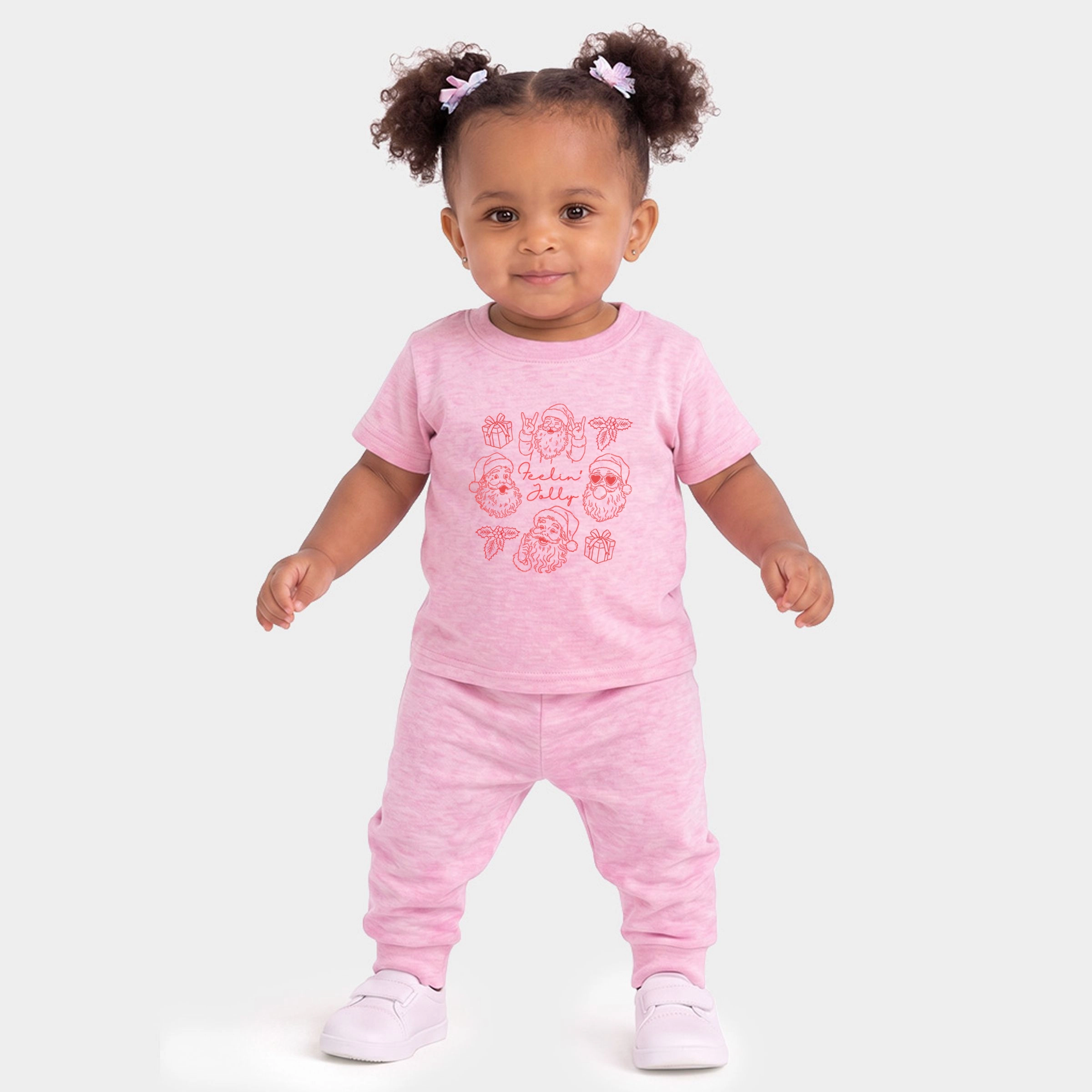 The Juniper Shop - Infant Jogger Pant Crew Set Feelin' Jolly Santa Outline