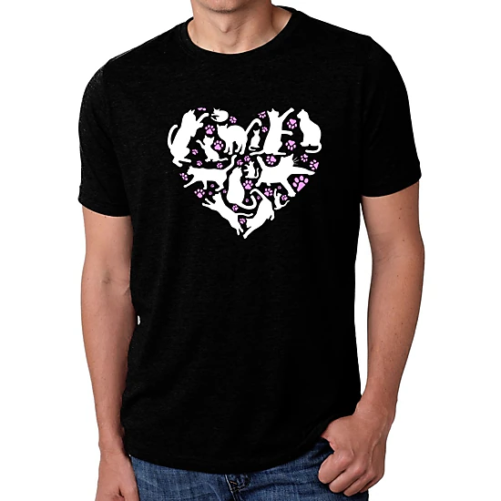 LA Pop Art Men's Cotton/Poly Blend Word Art T-Shirt - Cat Heart