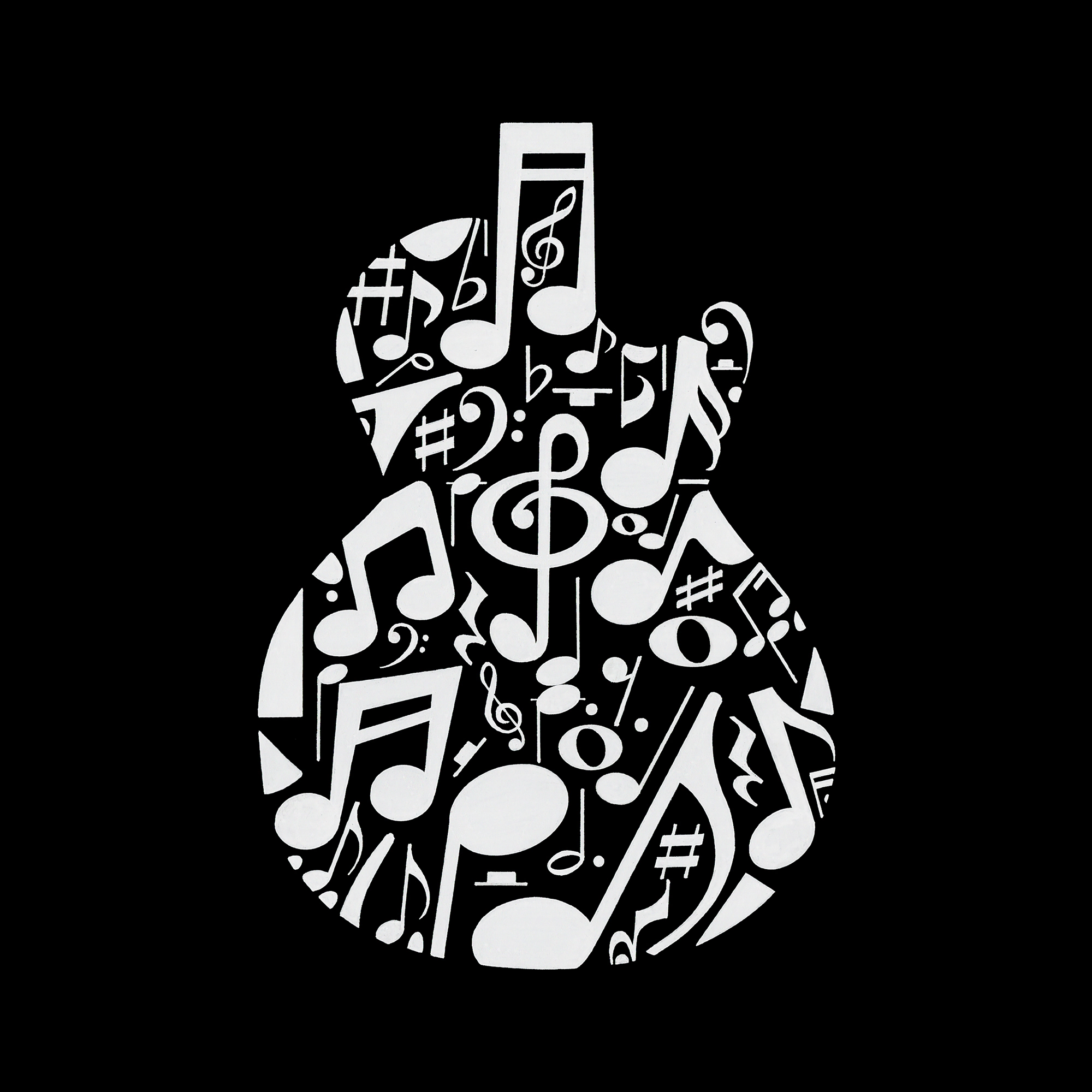 LA Pop Art Music Notes Guitar - Women's Word Hooded Sweatshirt
