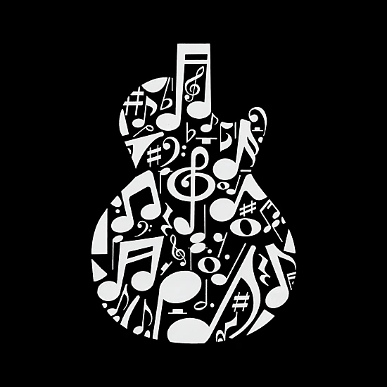 LA Pop Art Music Notes Guitar - Women's Word Art Hooded Sweatshirt