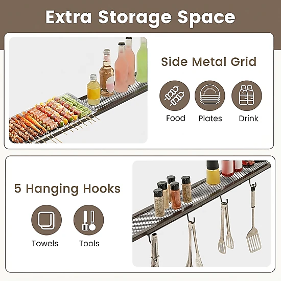 SUGIFT Outdoor BBQ Gazebo Canopy with Sidewall Metal Shelves Hooks and Bottle Openers 7.8 x 4.4 x 6.9 in Brown