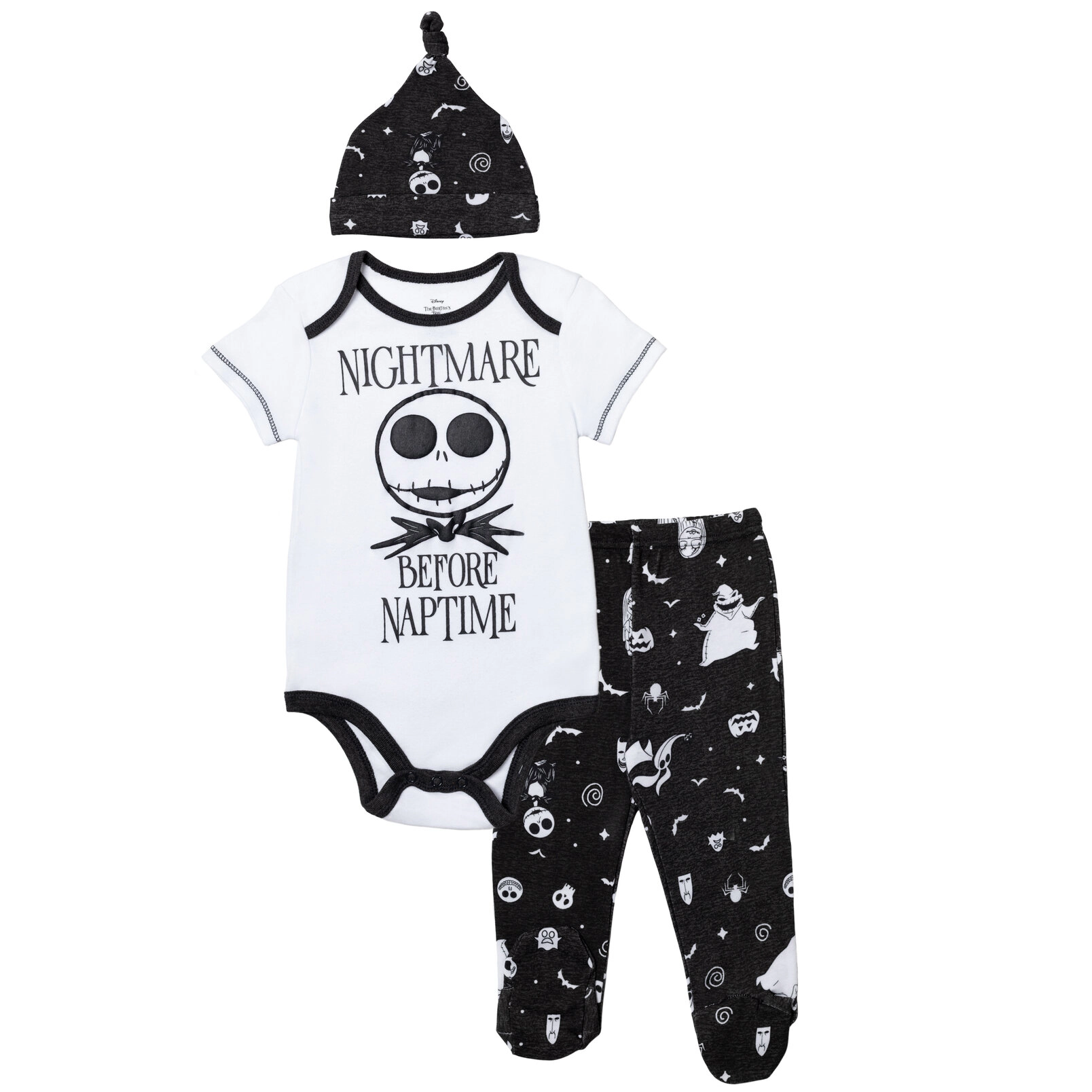 Disney Nightmare Before Christmas Baby Footed Pant and Bodysuit Set with Hat