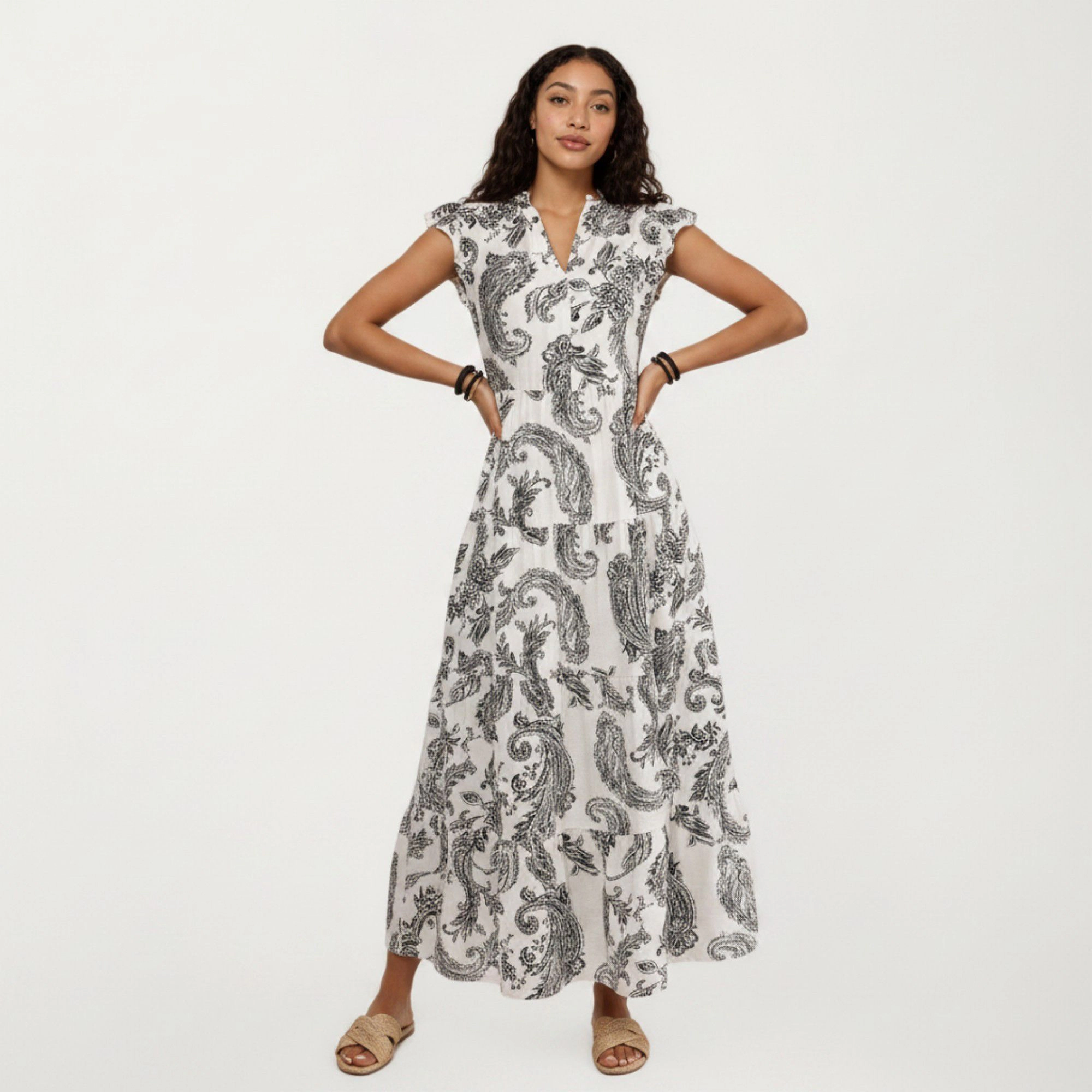 Anna-Kaci Women's Paisley Print Flutter Sleeve Tiered Maxi Dress