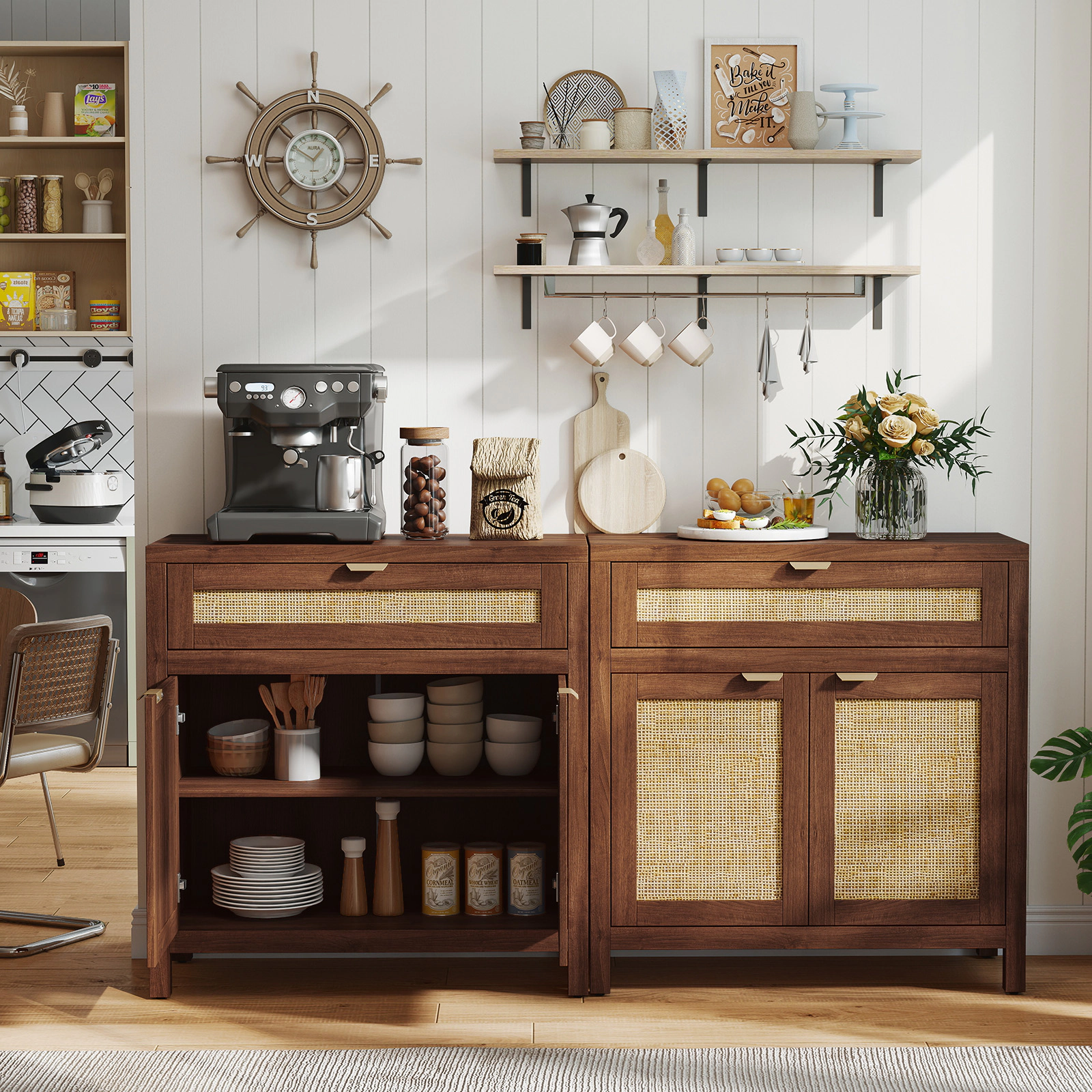 LJG Sideboard Storage Cabinet with Rattan Doors and Drawer