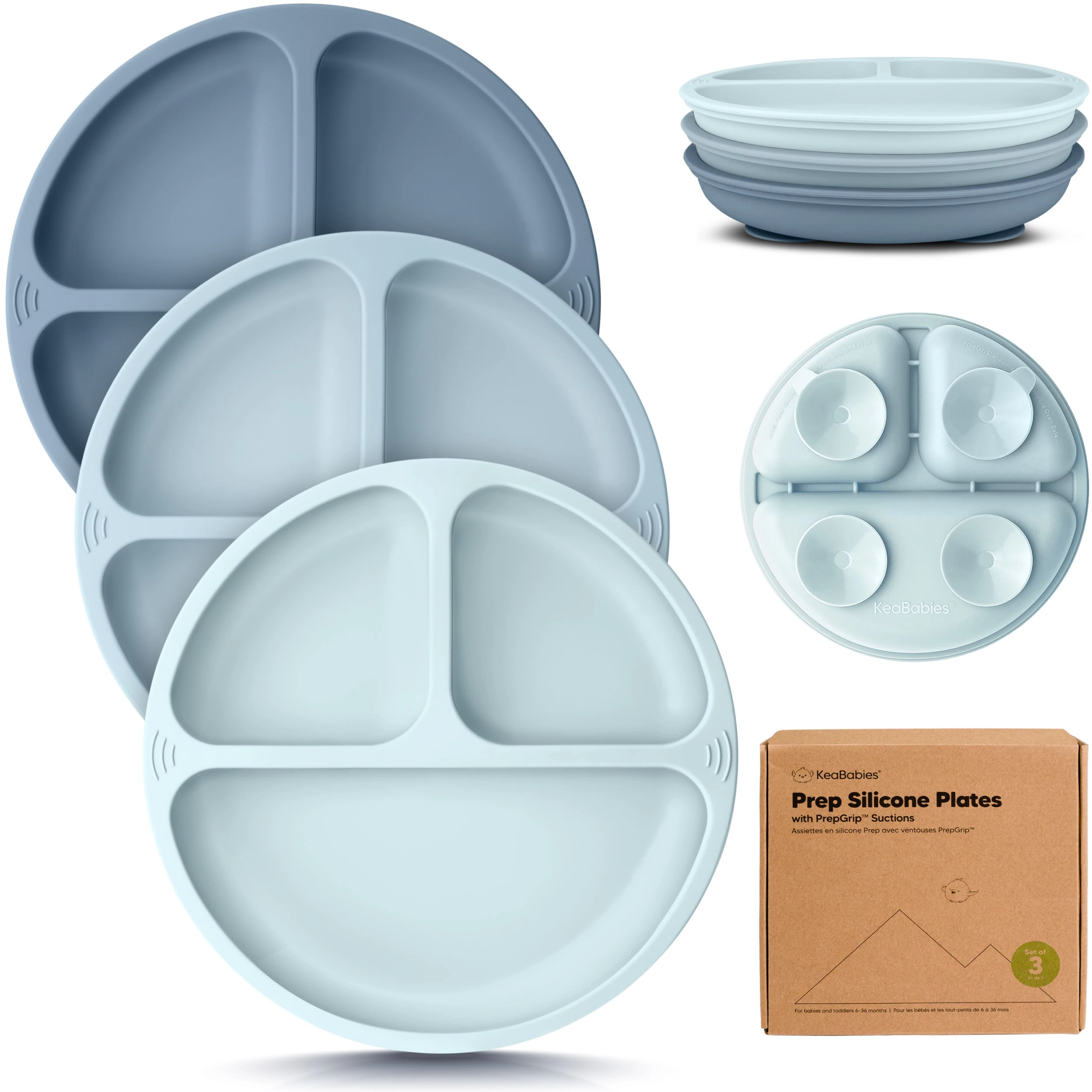 KeaBabies 3-Pack Prep Silicone Suction Plates