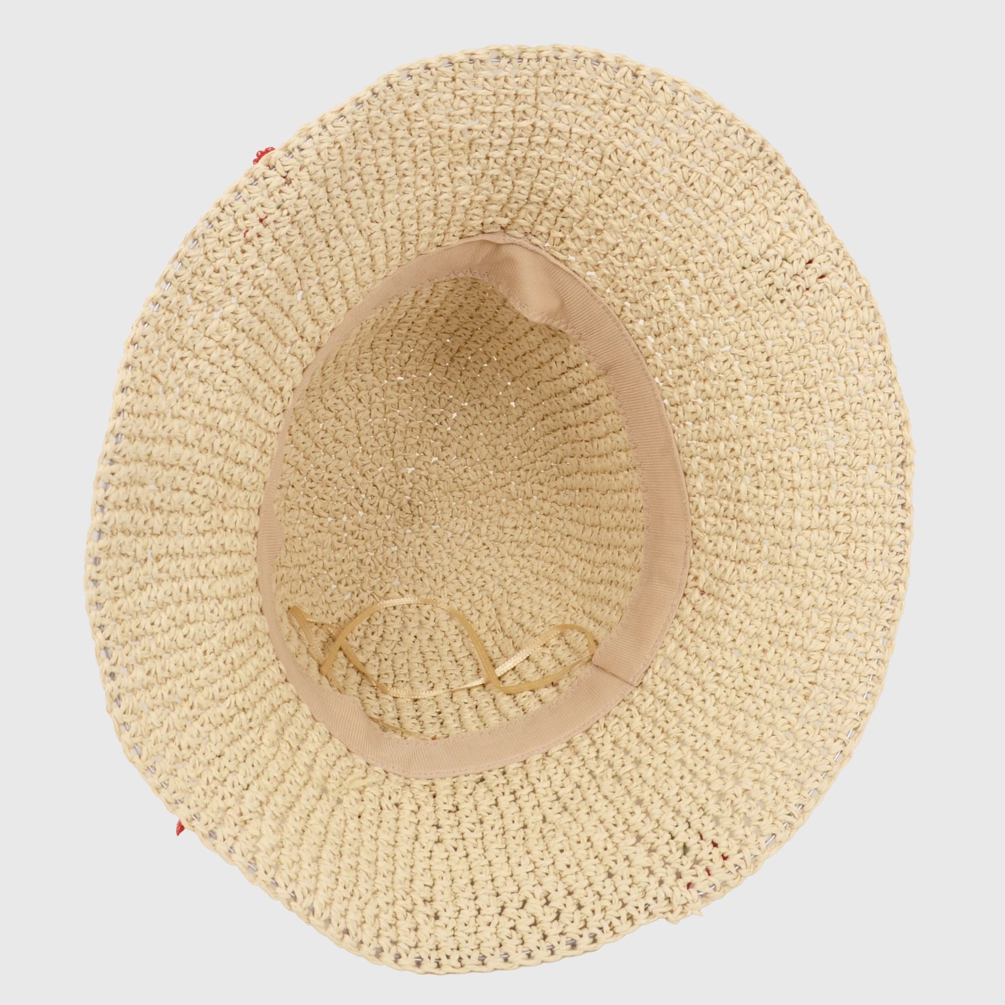 Anna-Kaci Women's Straw Bucket Hat with Cherry Embellishments - White