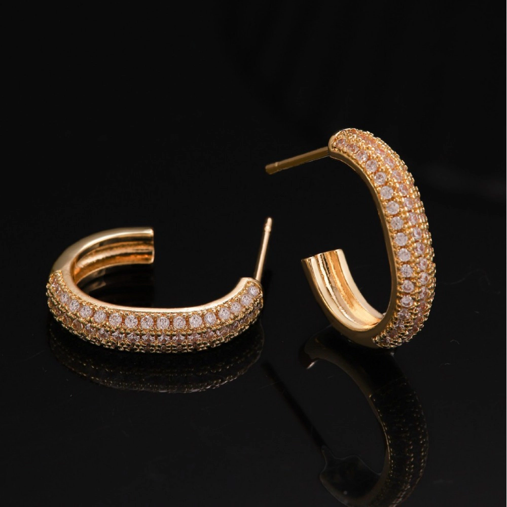 Iced Out Paved Cubic Zirconia Huggie Hoop Earring