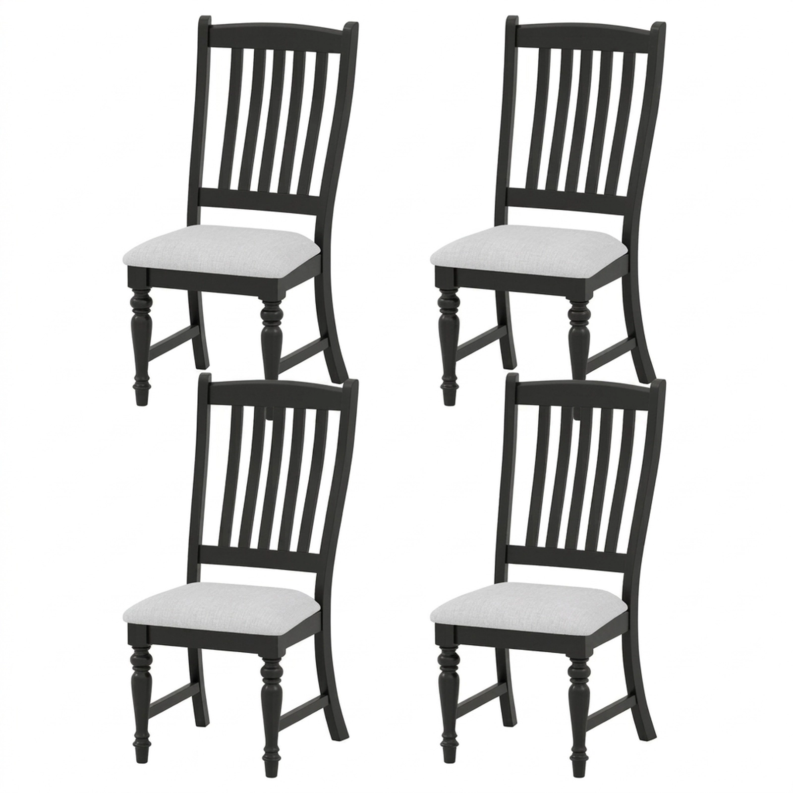 SUGIFT Black Padded Seat and Solid Wood Legs Set of 4 Kitchen Dining Side Chairs