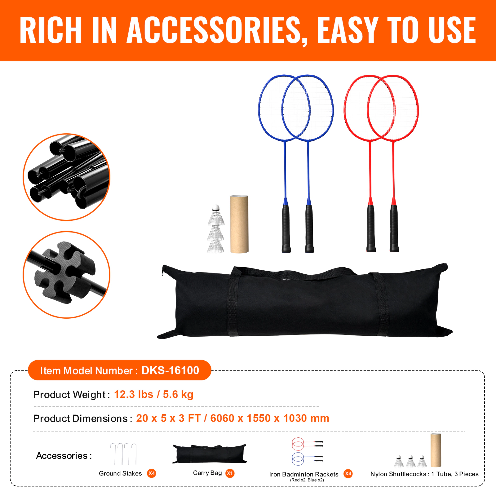 HONGGE Badminton Net Height Adjustable Volleyball Net Foldable Pickleball Net Portable Easy Setup Tennis Net Set with