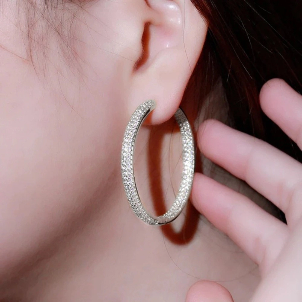 Trendy Luxury Full Baguette CZ Hoop Earrings Modern Fashion Jewelry