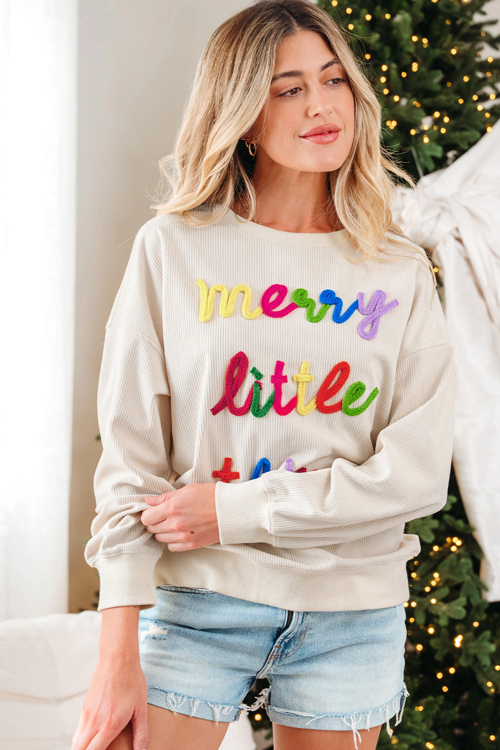 Threaded Pear Women's Sylevi Graphic Ribbed Loose Sweatshirt