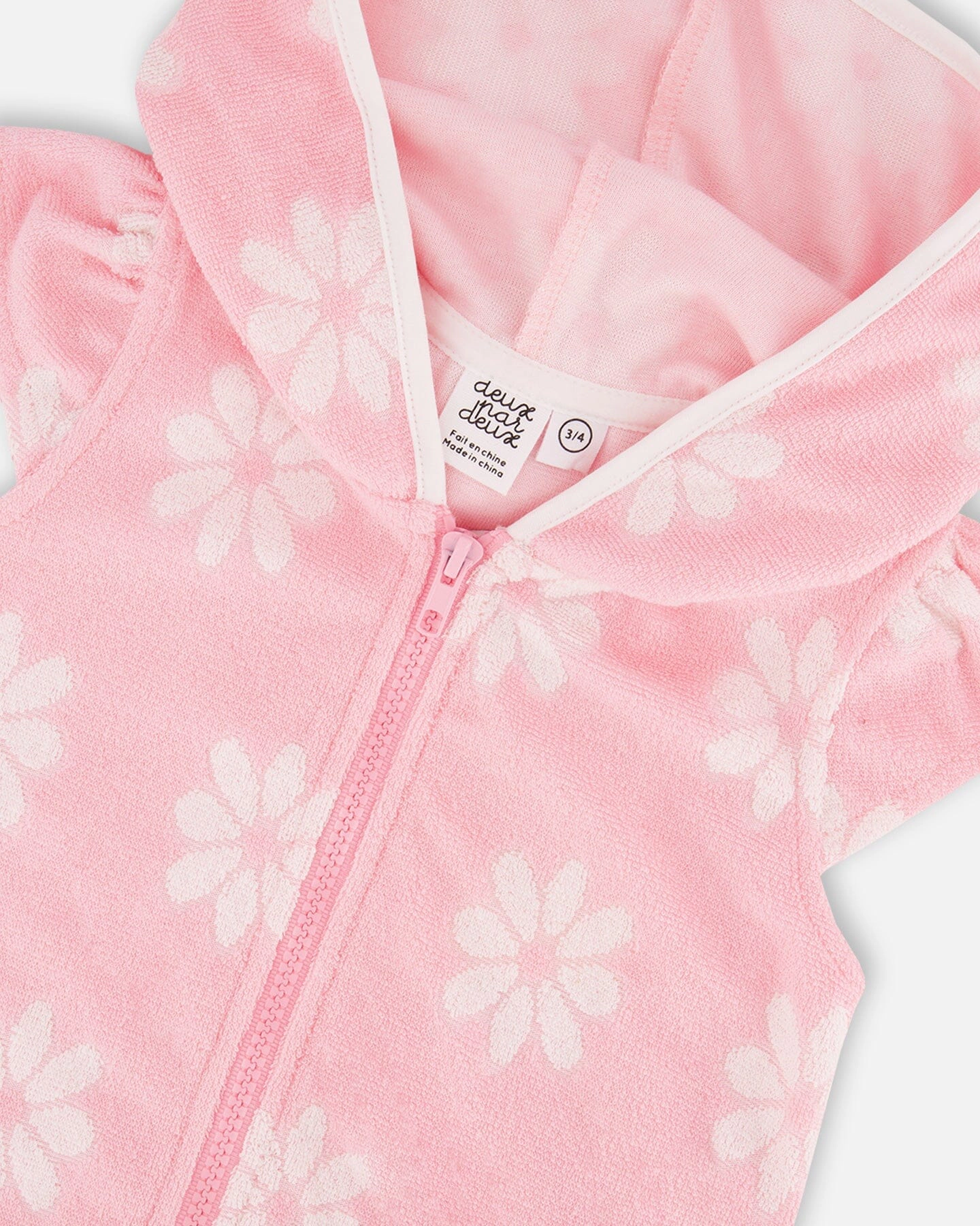 Deux par Deux Girls Terry Cloth Beach Hoodie Dress Printed Flowers