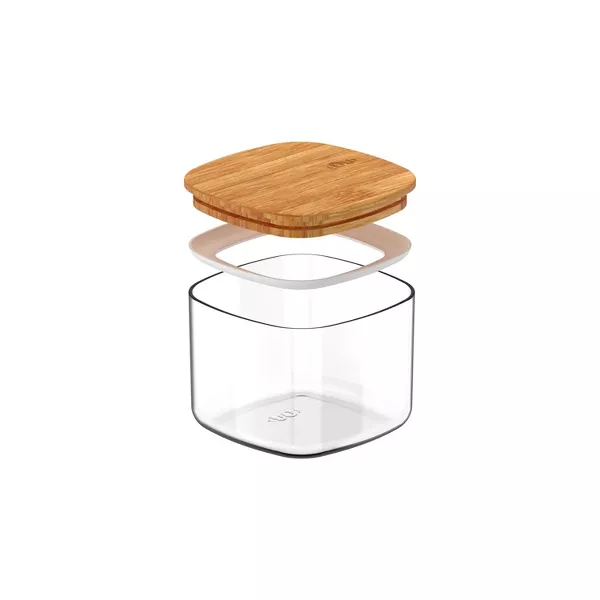 OU Airtight Food Storage Container 1.9cup, Clear Plastic w/ Leak Proof Bamboo Lid, Stackable Kitchen Pantry Organizer