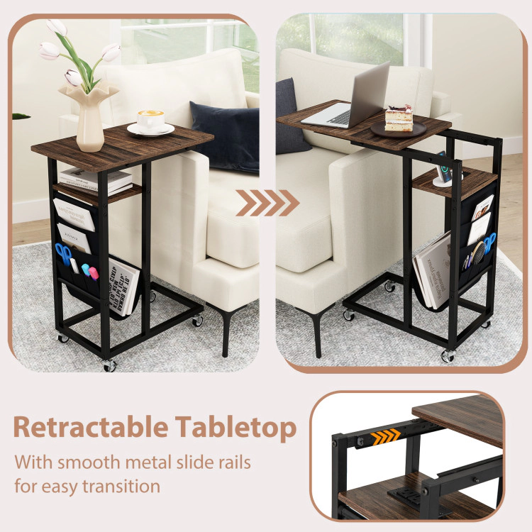 Hivvago C-Shaped End Table With Charging Station And Retractable Tabletop-Coffee