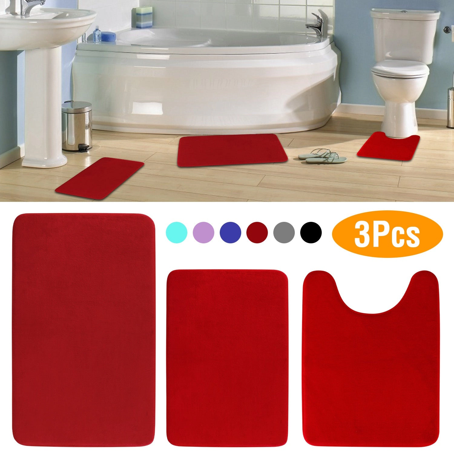 GBruno 3-Piece Plush Velvet Bathroom Rug Set