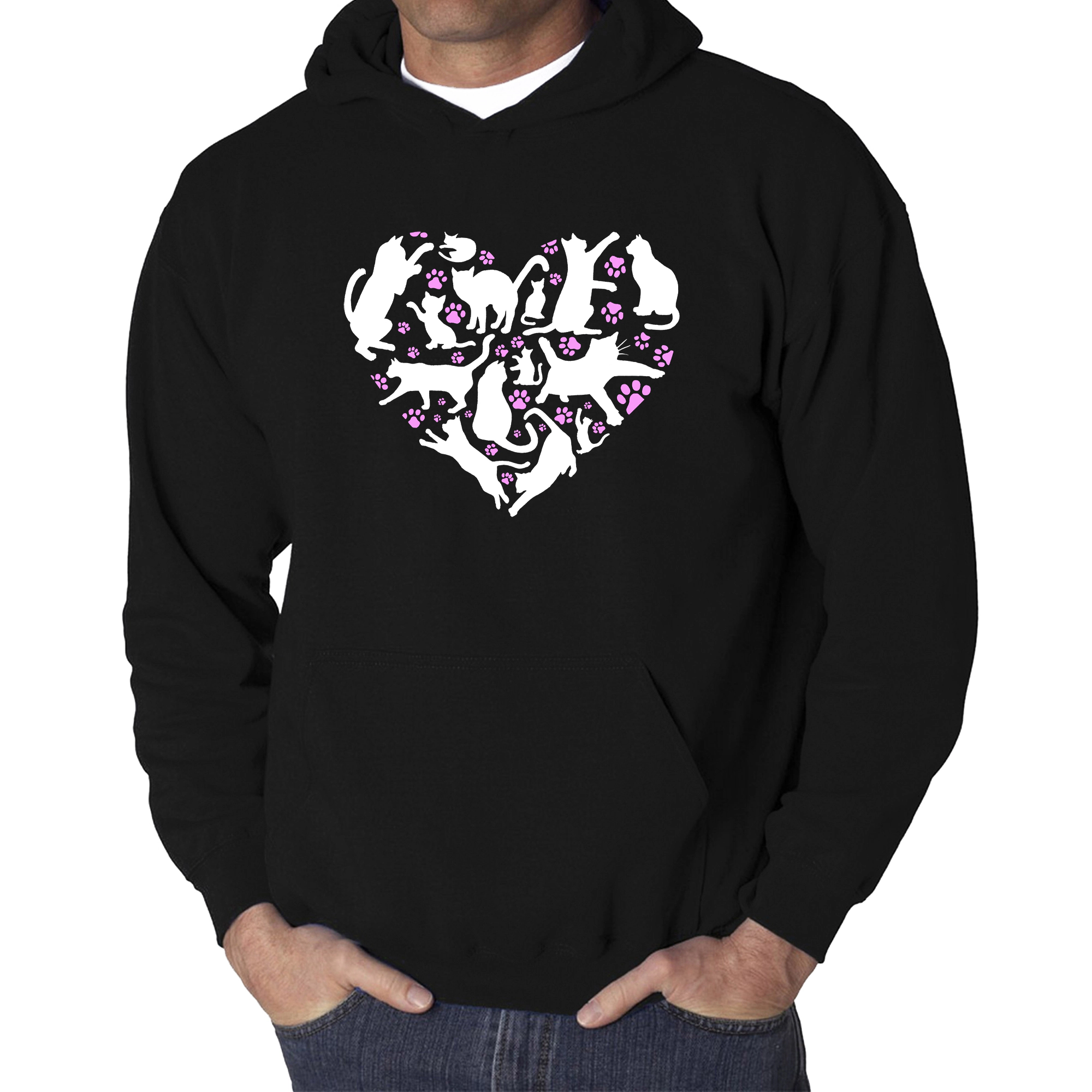 LA Pop Art Cat Heart - Men's Word Hooded Sweatshirt
