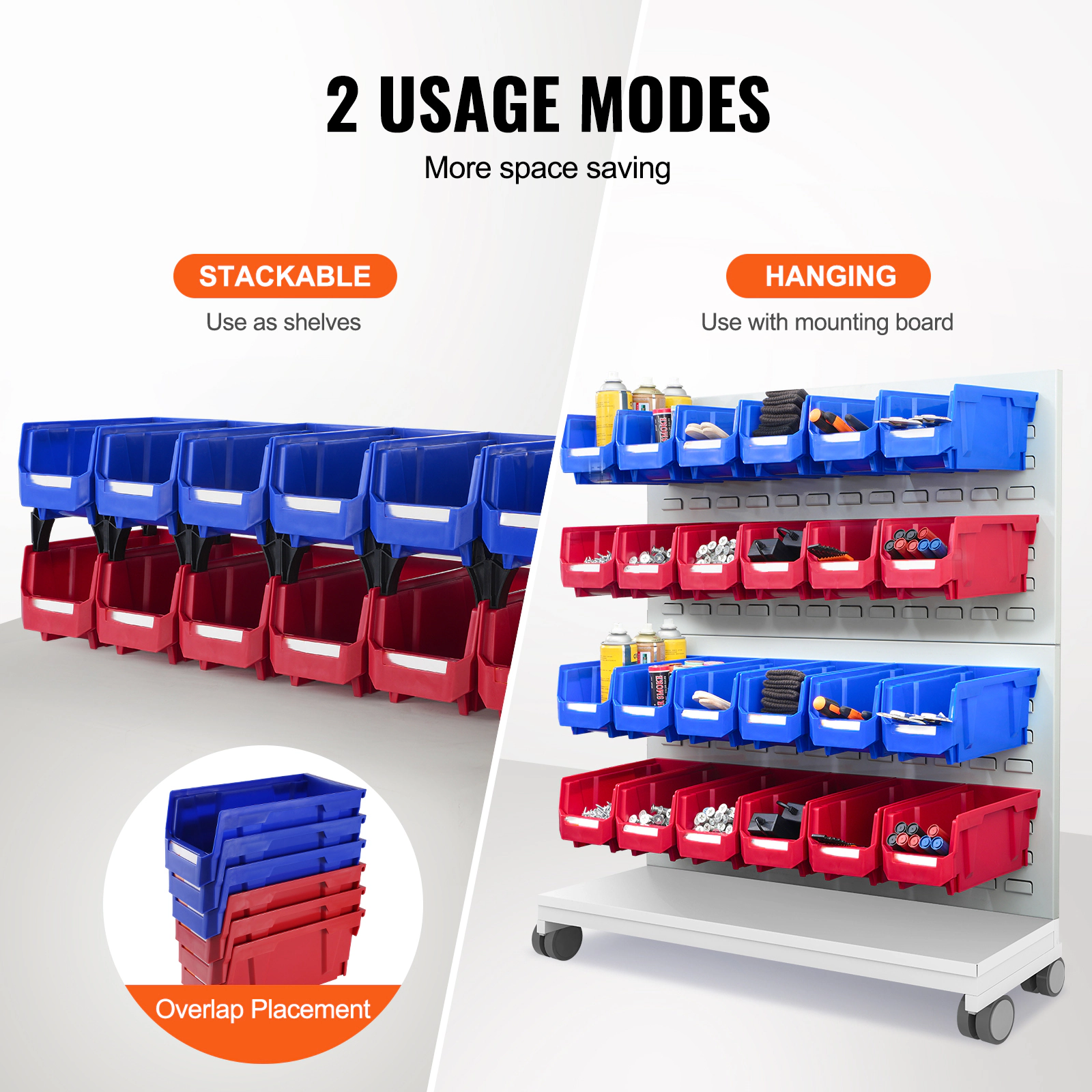 HONGGE Plastic Storage Bin 5-Inch Hanging Stackable Storage Organizer Bin Blue/Red Heavy Duty Stacking Containers for