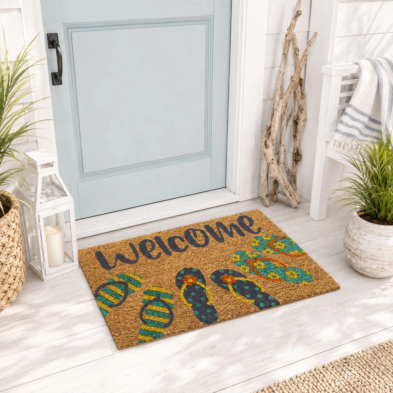 Kate Aurora Welcome Summer Flip Flops Bristled Outdoor Heavy Duty Welcome Mat - 18"x30"