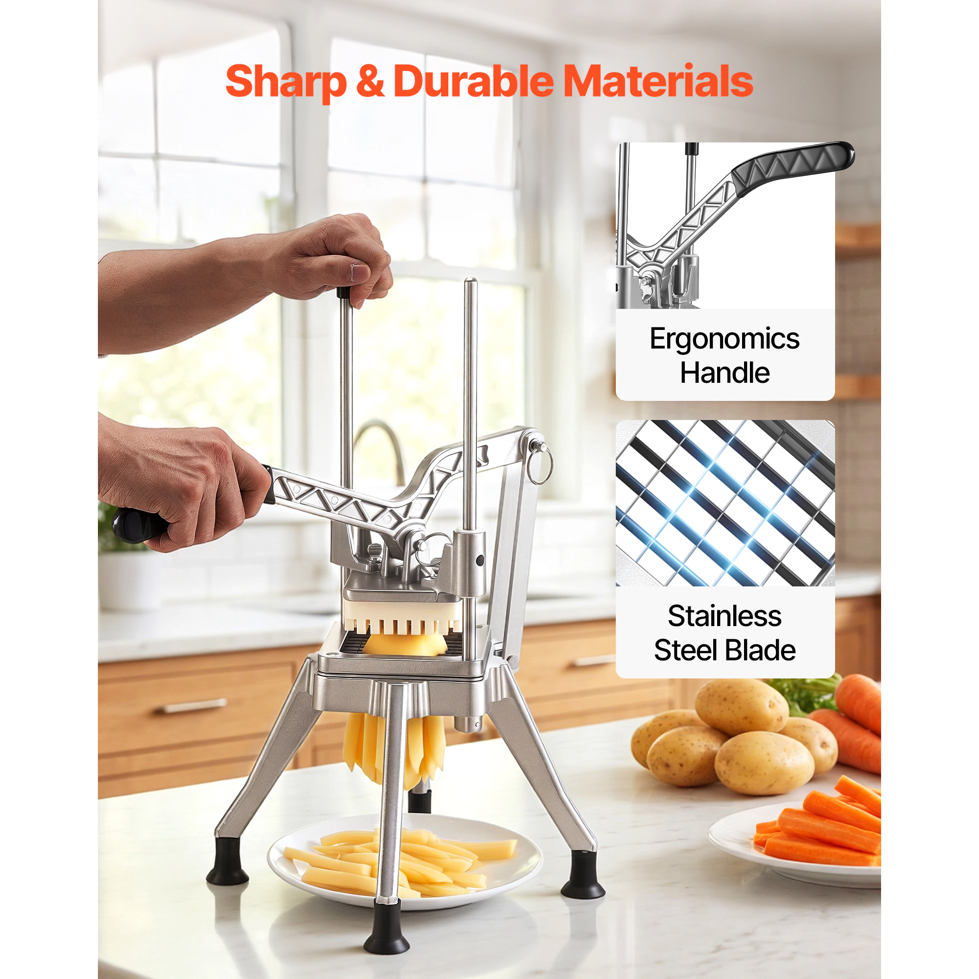 HONGGE French Fry Cutter, Blade Commercial Chopper, Lever-Action Vegetable Dicer with Ergonomic Handle