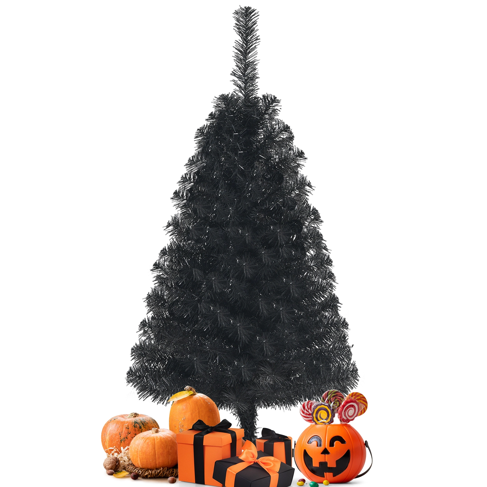 SUGIFT 3 ft Black Mini Christmas Tree Unlit Artificial Halloween Tree with Plastic Stand
