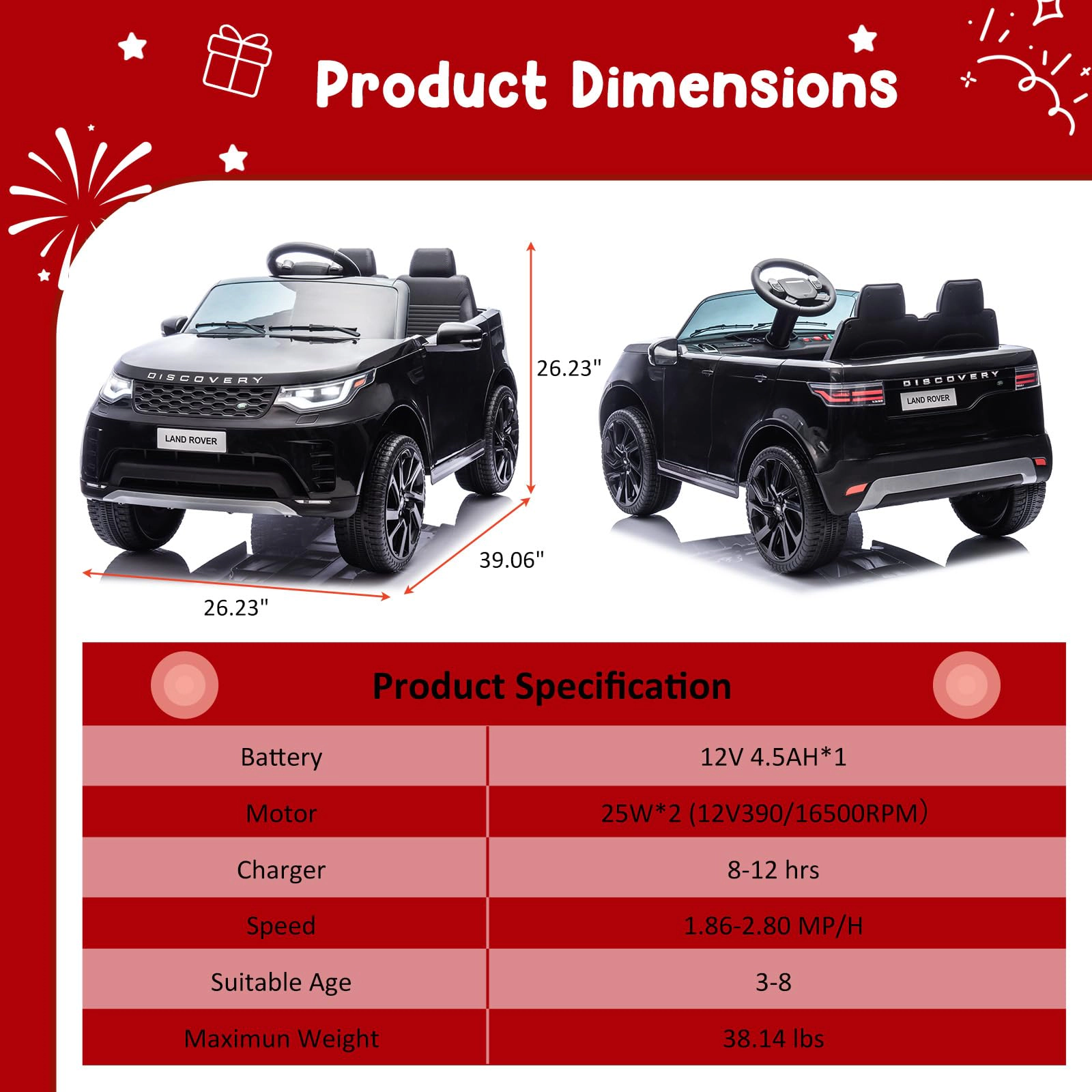 Enjyam 12V Licensed Land Rover 2-Seater Ride On Car for Kids, Battery Powered Electric Vehicle with Remote, LED Lights