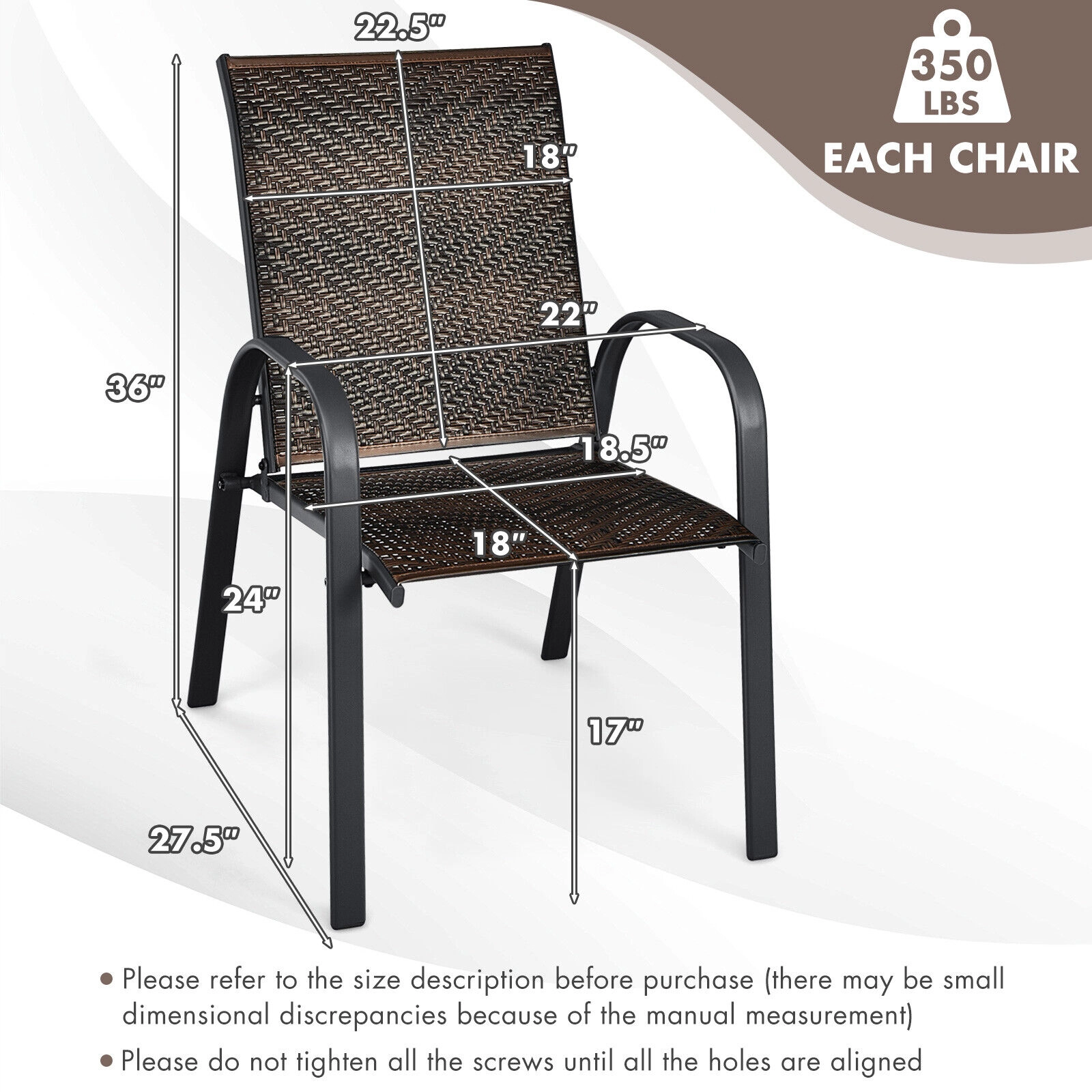 LJG Set of 6 Outdoor PE Wicker Stackable Chairs with Sturdy Steel Frame