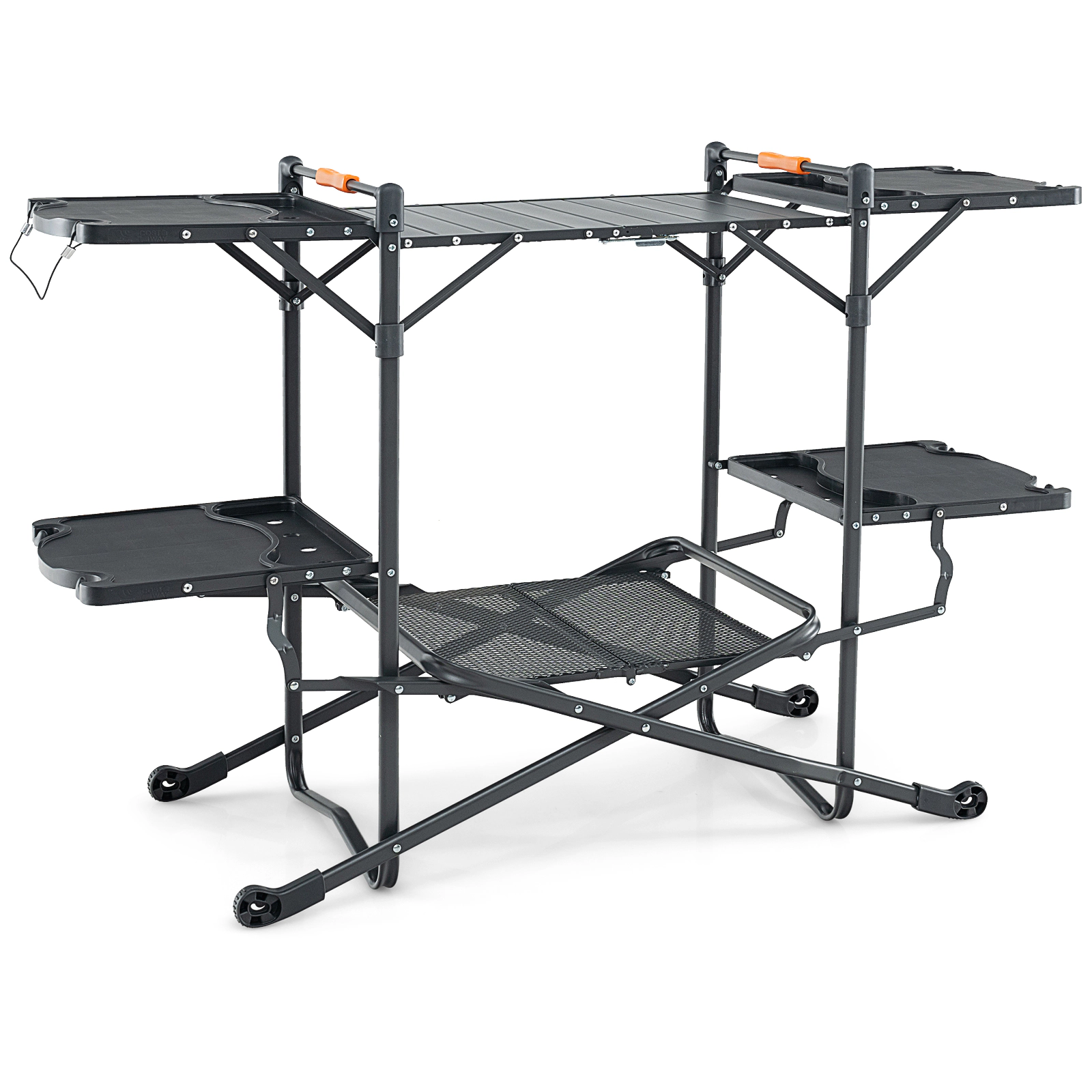 SUGIFT Folding Outdoor Cook Station, Heat-Resistant Aluminum Tabletop, 4 Side Tables and Storage Rack