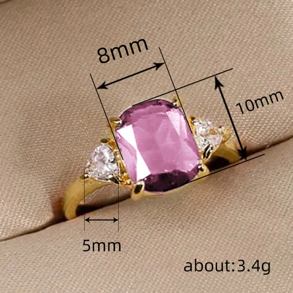 Cushion Cut Multi‑Color Cubic Zirconia Three‑Stone Ring Gold‑Tone Solitaire Engagement