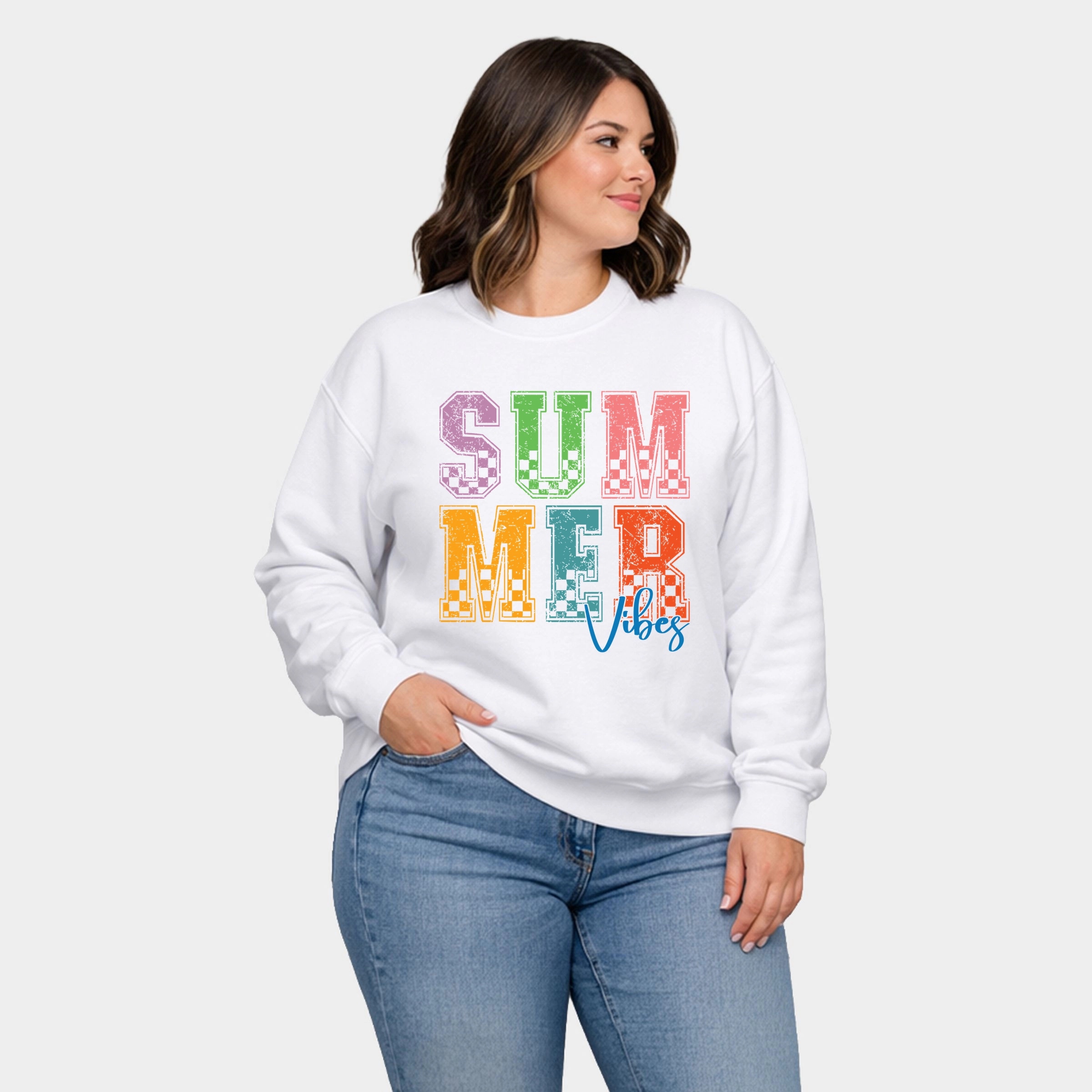 Simply Sage Market - Summer Vibes Checkered  Women's Plus Sized Graphic Sweatshirt