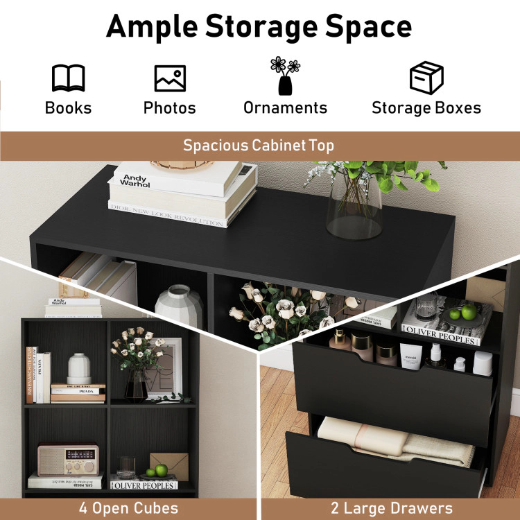 Hivvago 4-Cube Bookcase with 2 Drawers 51 inch 5-Tier Tall Freestanding Bookshelf