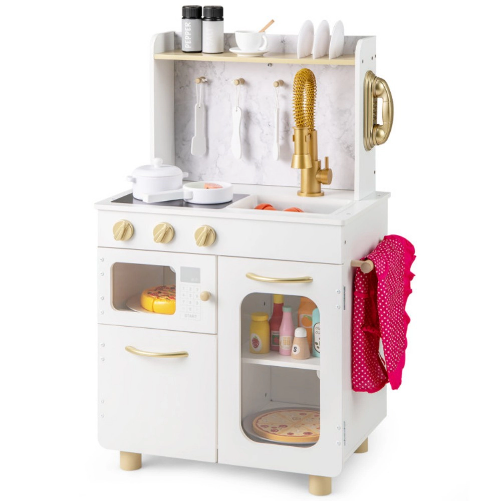 SUGIFT Kids Pretend Play Kitchen Set with Stoves Sink Telephone Microwave and Oven 32-in Tall Ages 3+ White