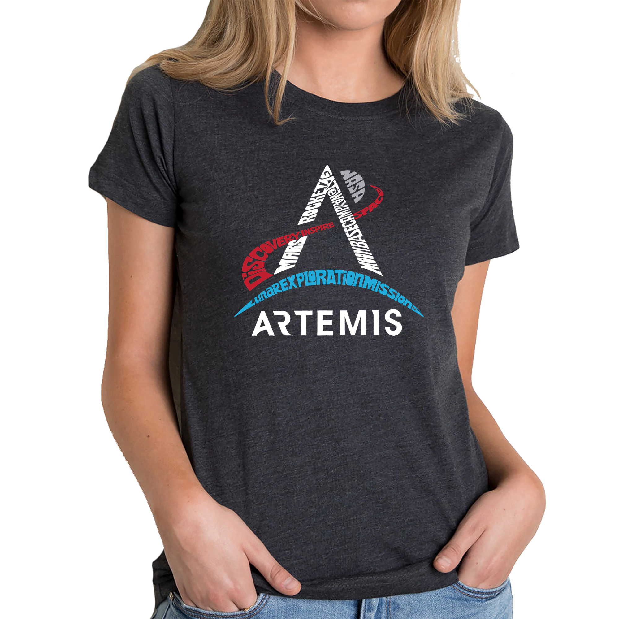 LA Pop Art Women's Cotton/Poly Blend Word T-Shirt - NASA Artemis Logo