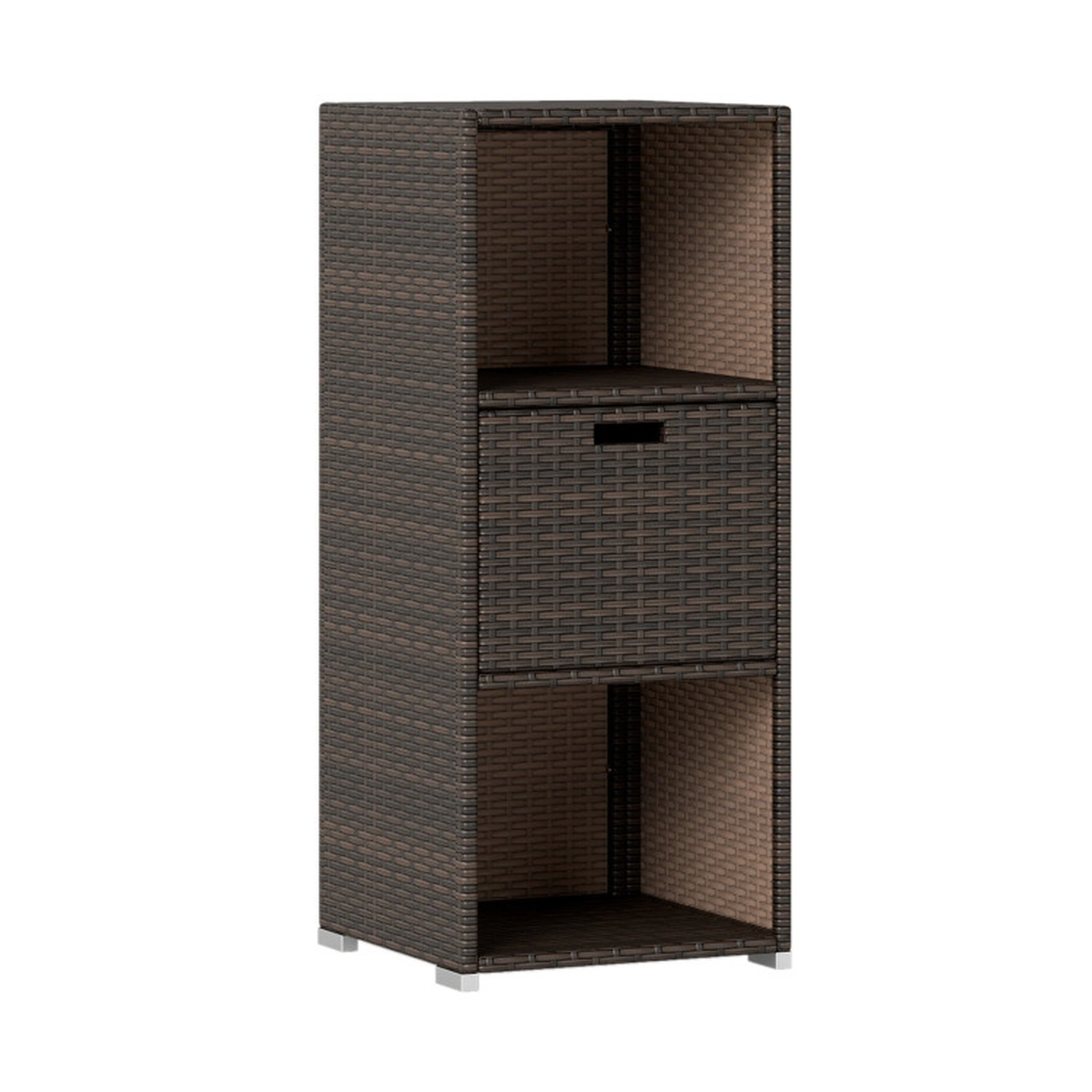 SUGIFT 3-Shelf PE Rattan Removable Drawer Outdoor Patio Storage Cabinet 19.5-in x 19.8-in x 43-in 80-lb Shelf Brown