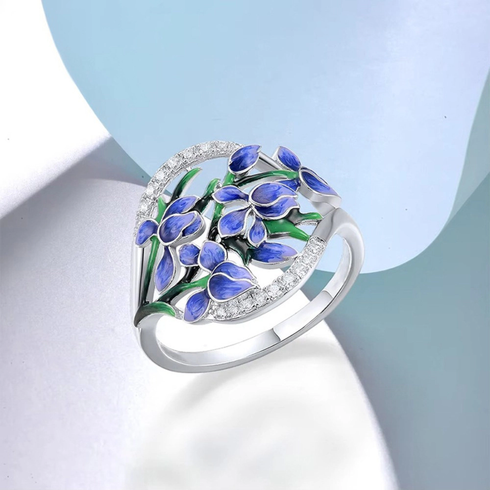 Aesthetic Enamel Flower Ring for Women Exquisite Anniversary Party Accessories