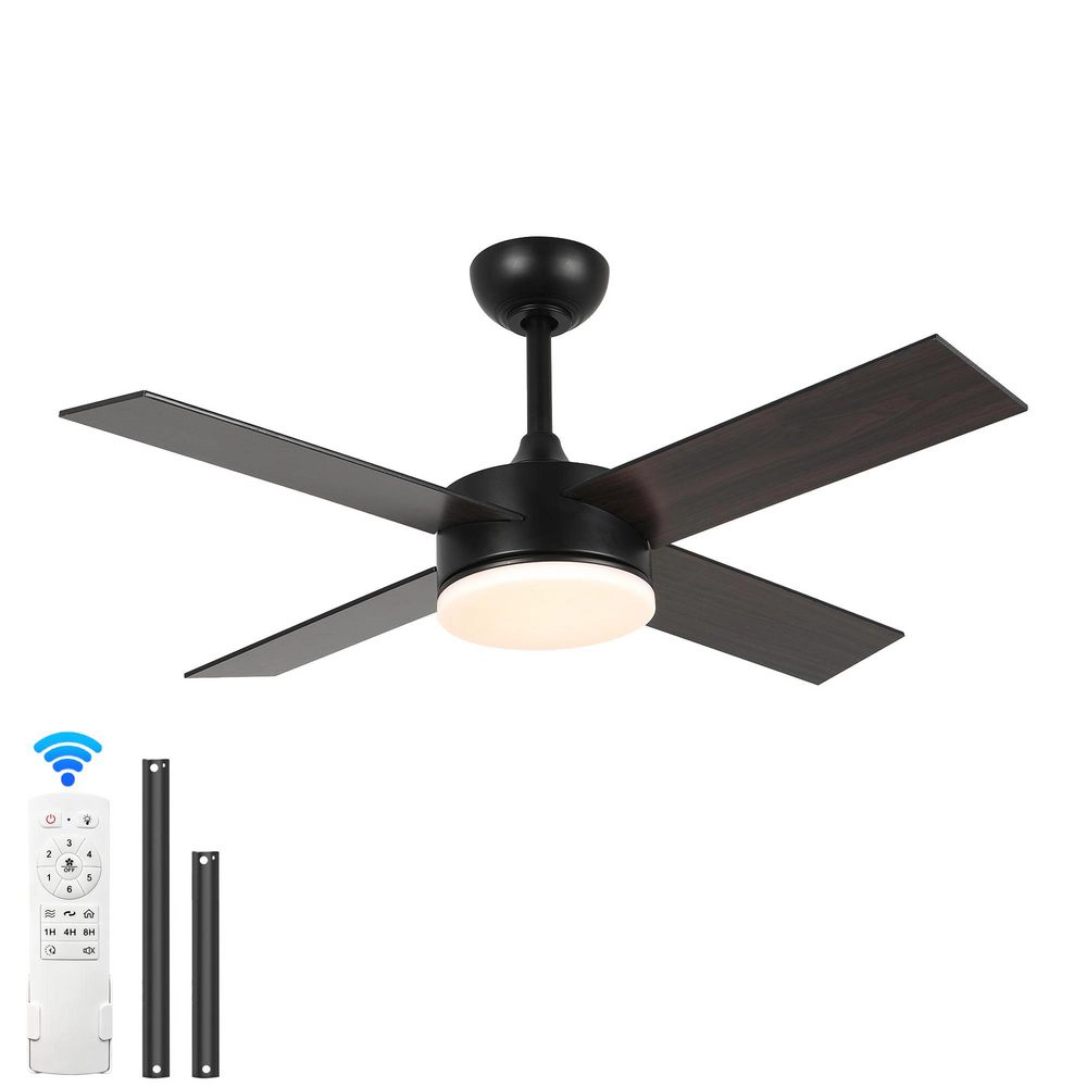 Flynama 42 in. Black Indoor DC Motor Downrod Mount Standard Propeller Ceiling Fan with Remote Control, 6-Speed Levels